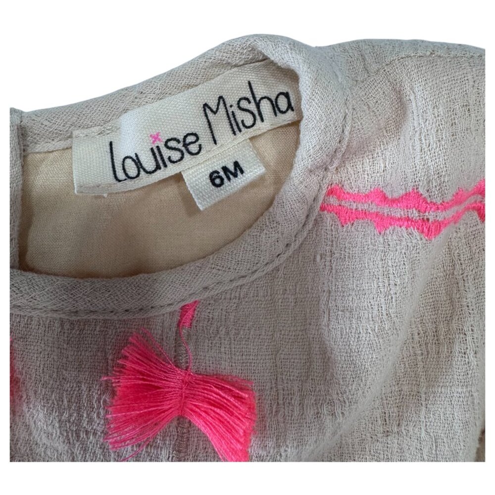 LOUISE MISHA - EMBROIDERED DRESS NUMIDIE - COTTON - BEIGE - 6M - NEW NO TAG - Picture 5 of 6